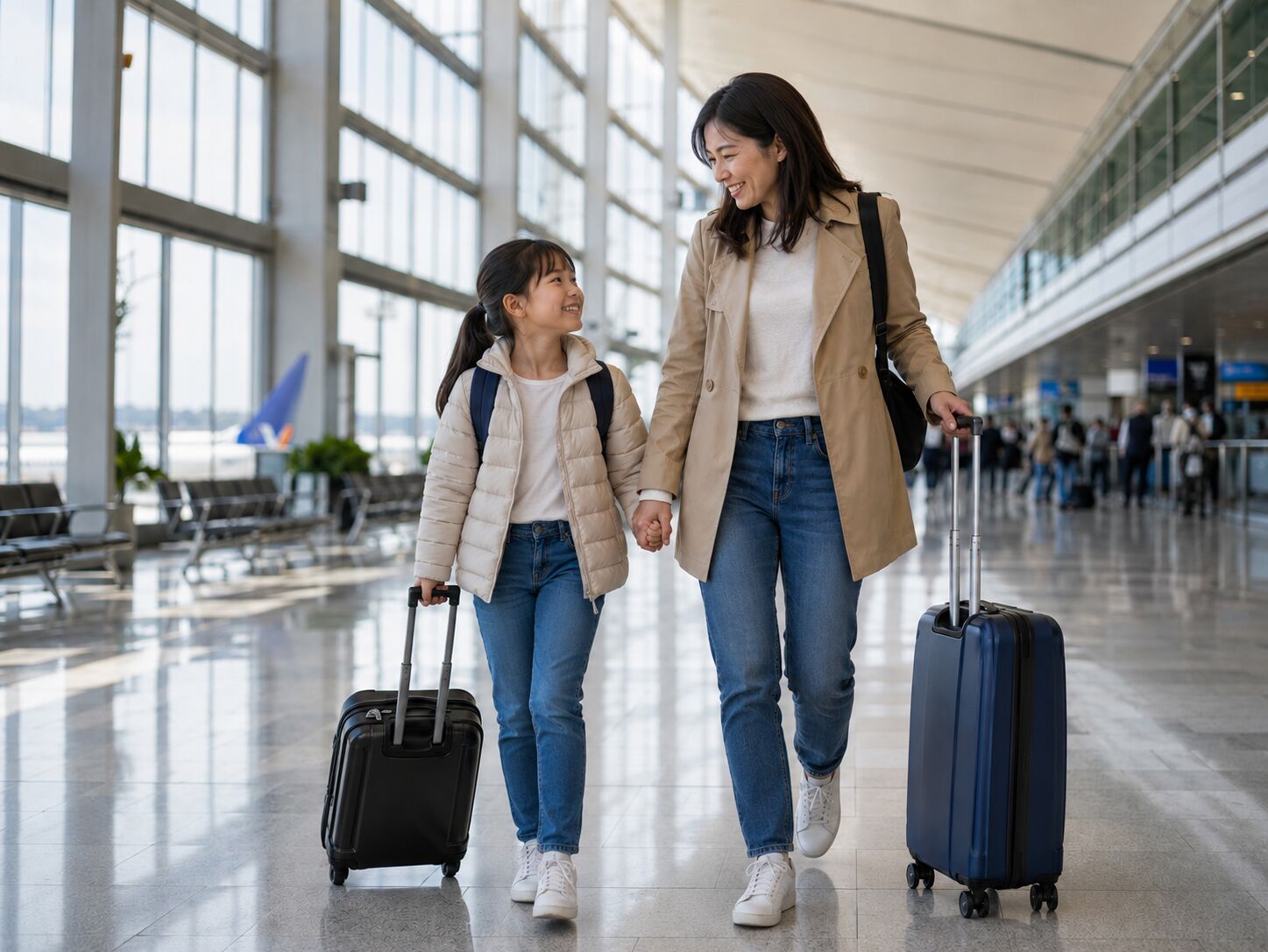 A parent and child at the airport